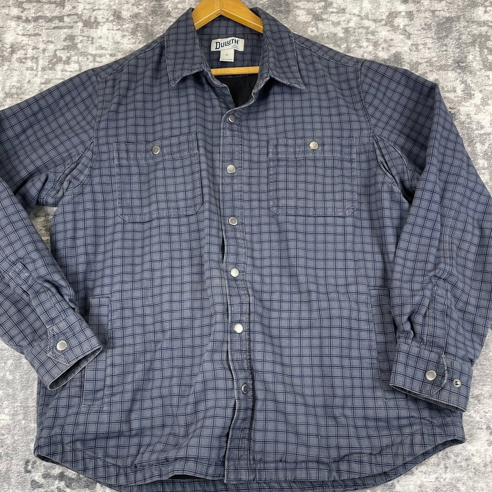 Duluth Trading Co. XL Heavy Plaid Cotton Blue/Gray Grid Check Shacket